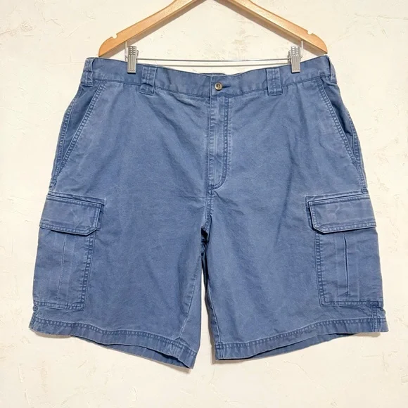 L.L.Bean Blue Cargo Shorts Mens 40W Cotton Natural Fit Washed - Picture 1 of 6